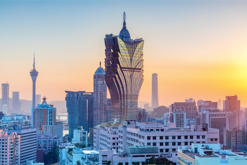 Macau city skyline at sunset.