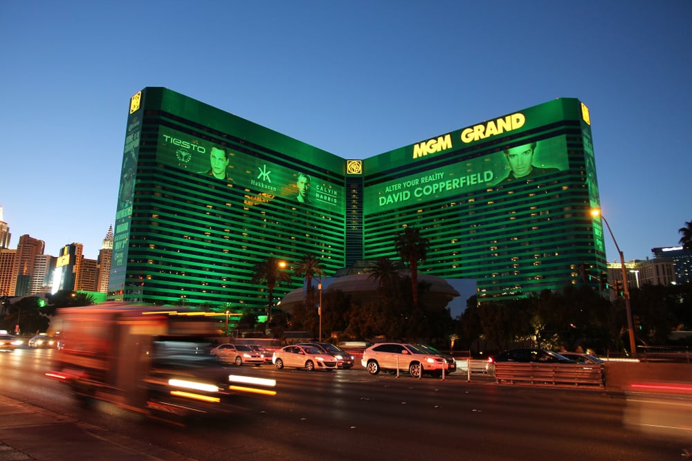 night shot of the MGM Grand property in Las Vegas