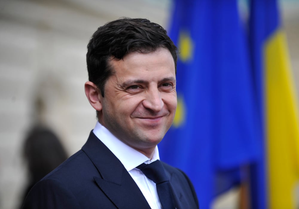 Ukrainian president Volodymyr Zelensky smiling