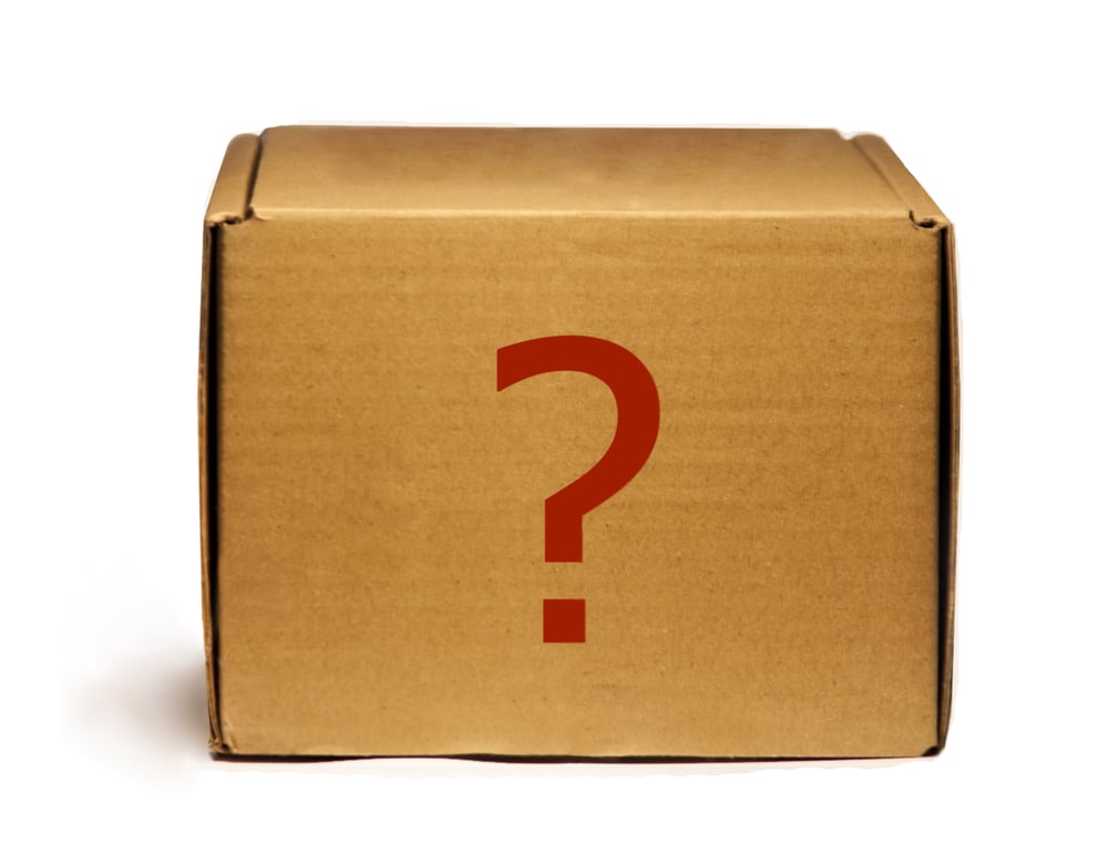 carton box with a red question mark