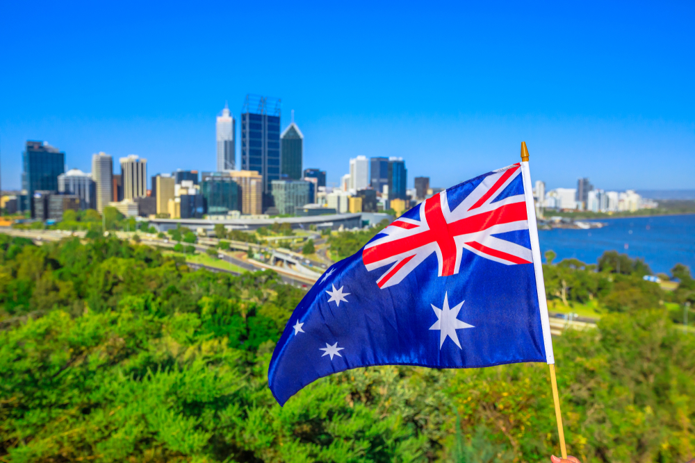 flag of Australia waves over Perth