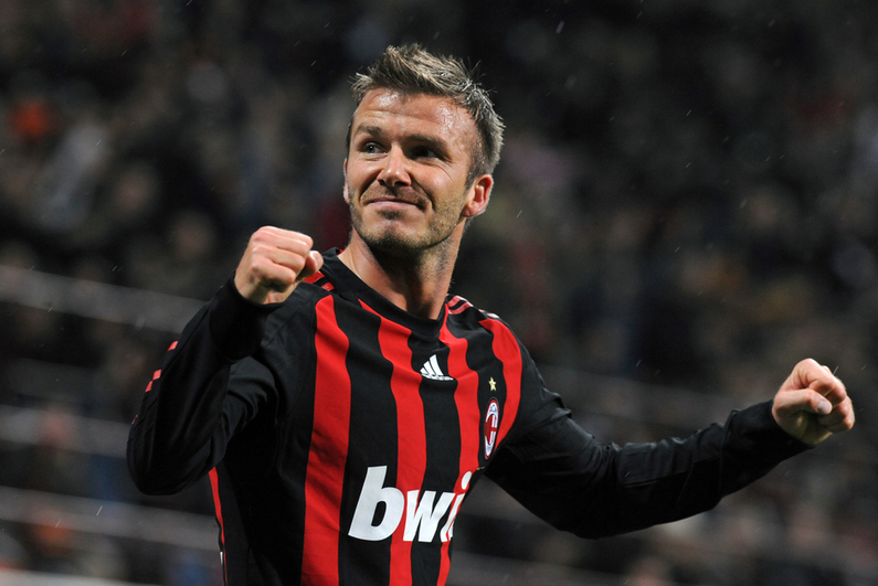 David Beckham celebrating during a soccer match