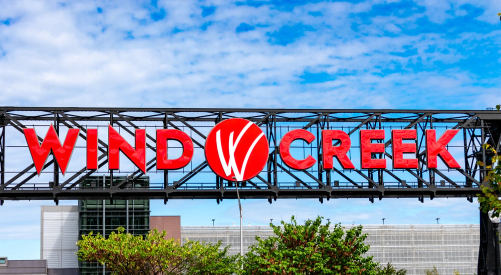 outdoor sign of the Wind Creek Casino Resort in Bethlehem, Pennsylvania