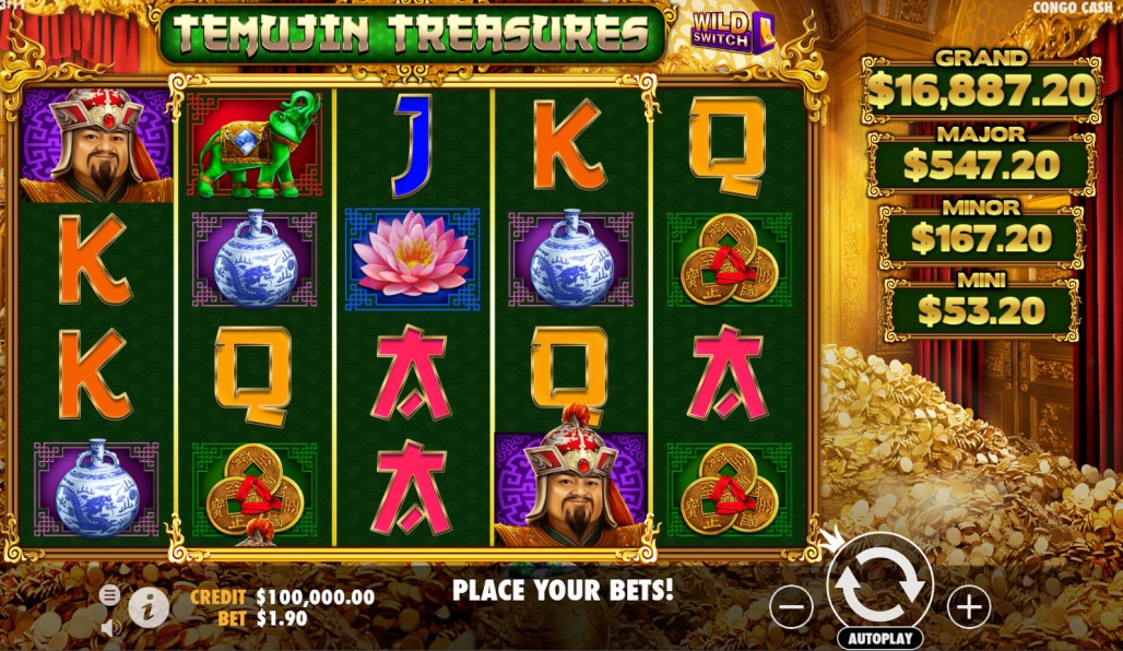 Temujin Treasures slot reels by Wild Streak Gaming