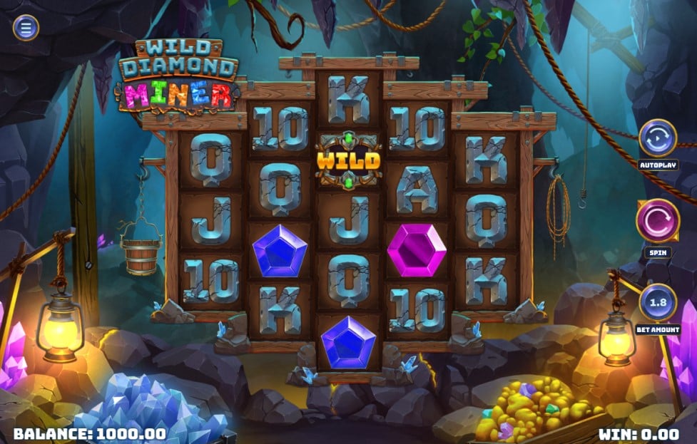 Wild Diamond Miner slot reels by Woohoo Games