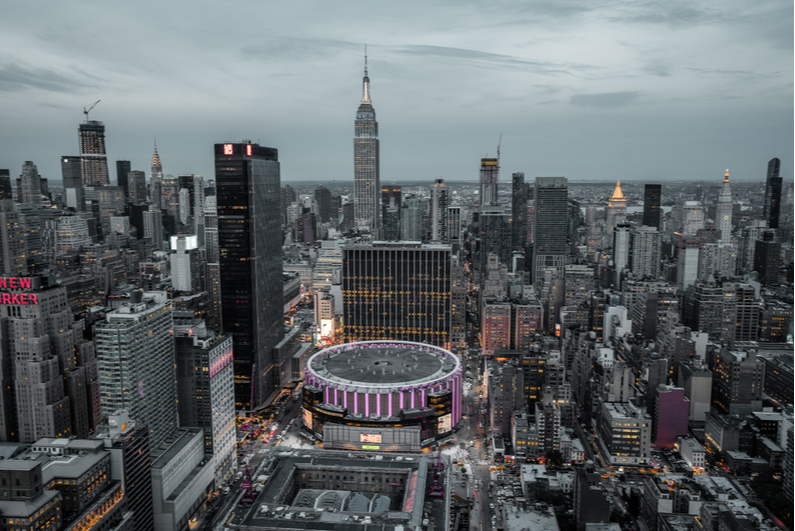 Madison Square Garden against NY backdrop