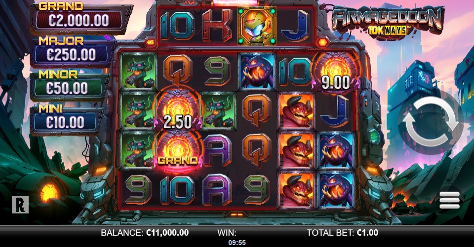 Armageddon 10k Ways slot reels by ReelPlay - best new online slots of the week